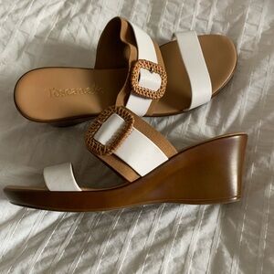 Toscanella Women's White and Brown Wedge Sandals size 10